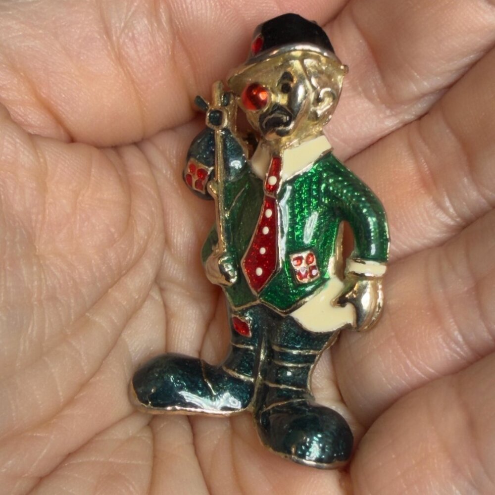 Clown Brooch Vintage Hobo Enamel Rhinestone Pin 2 Inch - Picture 4 of 6